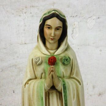 Vintage Statue Maria Rosa Mystica Montichiari 1980's Italian Plaster HTF 18.8"