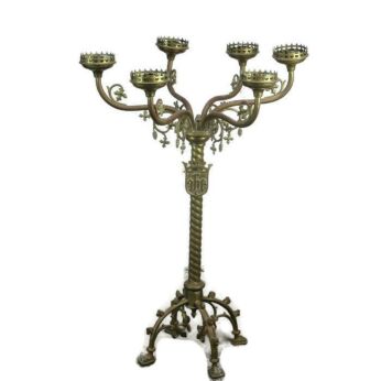 Church Chapel Gorgeous Brass Ornate Candle Holder Candelabra Shield 6 arm HTF