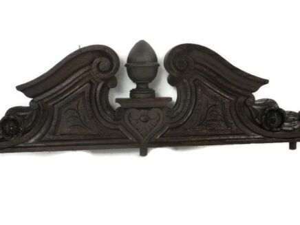 Hand Carved Wooden Pediment Over door Architectural Antique Flowers Oak WOW