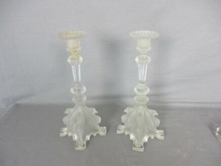 Antique Couple Pair of Glass Candle Holders Prisms Birds Gorgeous Rare Art Glass