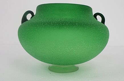 Vintage Venice  Art Glass Italian Murano Vase Green Handles Linea Padovan Style