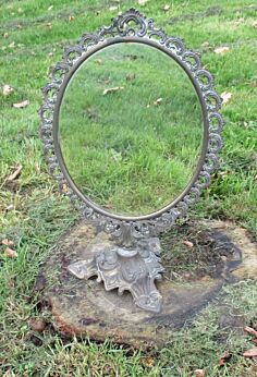 Large Antique French Style Gilded Brass Rococo Adjustable Mirror Ornate Vintage