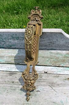 Large Antique Ornate Brass Door Pull Push Handle Knob Reclaimed Architectural