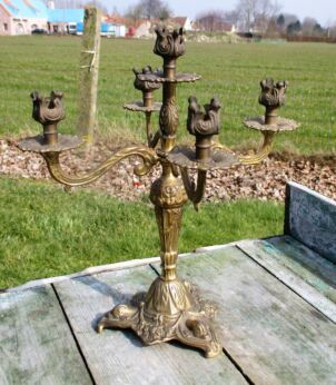 Antique Brass Ornate 5 Arm Candle Holder Candelabra Etched brass Lovely
