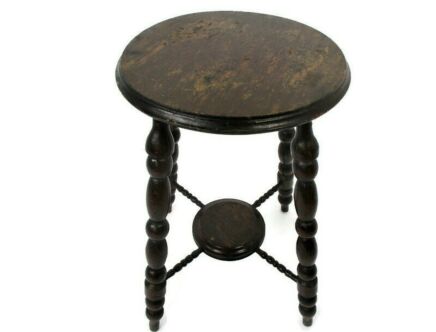 Jacobean Bobbin Legs Wood Side Occasional Table Pedestal Plant Stand Two Tier Barn Country Style