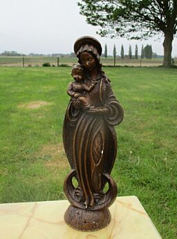 Vintage Virgin Mary Madonna Child Plaster Statuette Chalkware Signed Merlini V3
