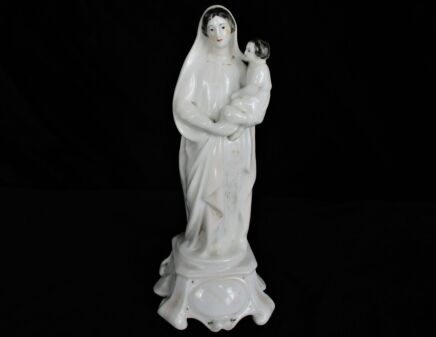 Antique 1900 Vieux Paris Bruxelles Porcelain Bisque Statue Virgin Mary Madonna Infant Jesus 8.85"