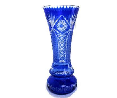 Crystal Cobalt Blue Clear to Cut Bowl Vase Dot Star Beautiful VSL Style 13.77"