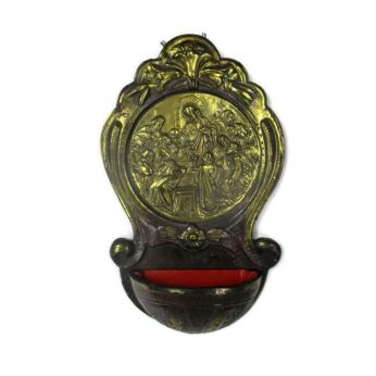 Gorgeous Holy Water Font Wall Hanging Last Supper Jesus Christ Apostles Brass