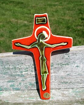 Small Mid Century Design Ceramic Modernist Crucifix era Perignem Bree Belgium