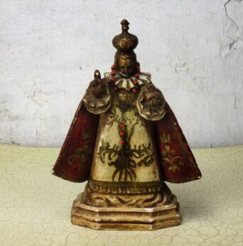 Antique Statue Infant of Prague Infant Jesus Santo Nino Rosary Gorgeous HTF