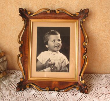 Vintage picture frame gold gilt carved wood 15.94" black white photo little girl