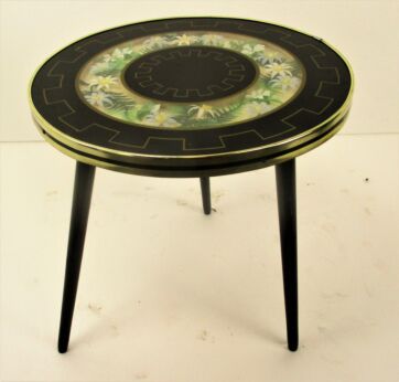 Vintage Tripod Coffee Side Table Mid Century Mod Space Age Flowers under Glass Lovely