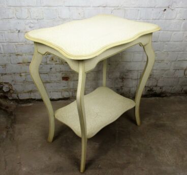 French Provincial White Crackled Two Tier Table Side Table Night Stand Lovely