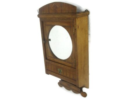 Kitchen Medicine Apothecary Bathroom Cabinet Inlay Wood Round Mirror Exquisite