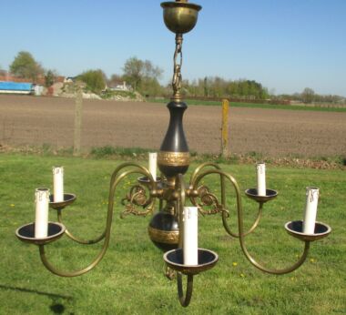 Vintage Black Ceramic Chandelier Light Lamp Brass Ceiling Shades 6 arm