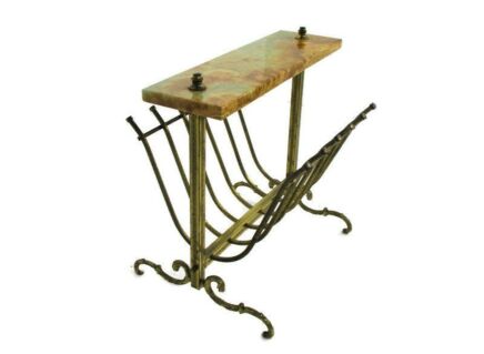 Vintage Hollywood Regency Magazine Newspaper Rack Marble Ornate Brass