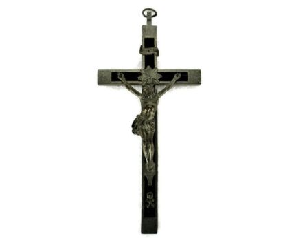 Small antique Brass Spelter Hanging Crucifix Jesus Christ Priest Nun 7.87"