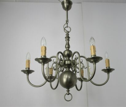 Flemish Dutch Style Chandelier 6 Arm Lights Pewter Country Barn Farm Style