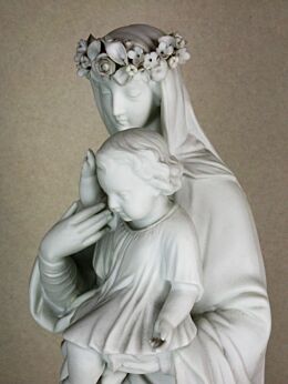 French Antique 1900 Bisque Statue Virgin Mary Our Lady Infant Exquisite 20.47"