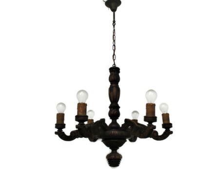 Hand Carved Wooden Chandelier Ornate 6 arm Lights Country Farmhouse Barn