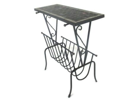 Vintage Mid Century Modern Magazine Newspaper Basket Side Table Mosaic Tiles