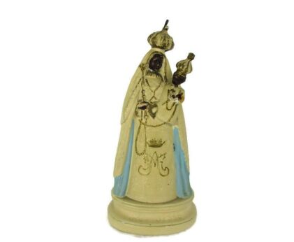 Polychrome Black Madonna Virgin Mary Our Lady Virga Jesse Statue Infant Child Plaster 9.44"