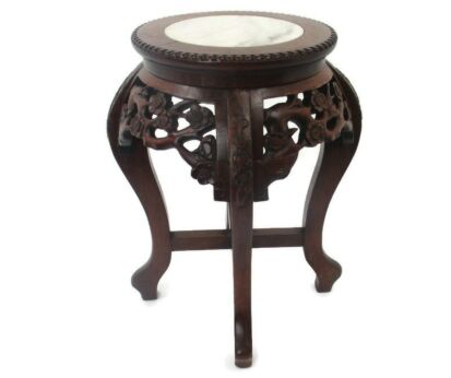 Carved Wood Rosewood Chinese Marble Top Hall Console Bonsai Table Pedestal Tabouret