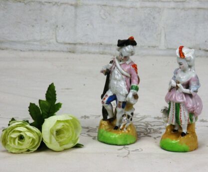 Couple Small Figurines Shepherdess hunter One Flower Vases Porcelain