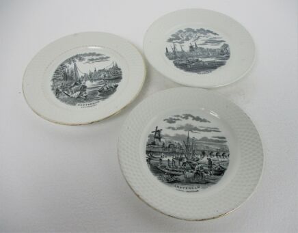 set of 3 Petrus Regout Maastricht Bali bread and butter plates extremely rare Rotterdam Amsterdam Haarlem