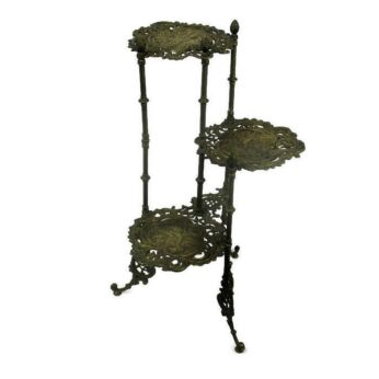 Ornate Brass Pedestal Display Table Plant Stand 3 Tier Birds Hollywood Regency
