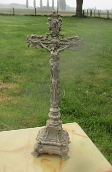 Vintage Standing Table Crucifix Jesus Christ Catholic Memento Mori Zamac