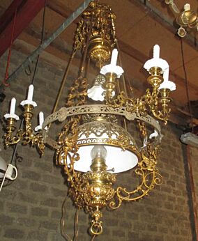 Antique Chandelier Baroque style mid 19th Century French Authentic opaline Lion