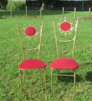 Vintage Authentic Pair Couple Chiavari Chairs Brass Italian Hollywood Regency