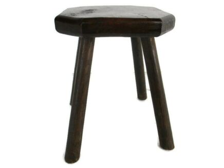 Antique Hand Carved wood  Milking Stool Pedestal Table Pedestal Barn Style Funky