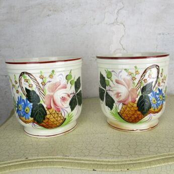 Vintage couple pair Planters flower pots Ceramic Italy Italian Floral design