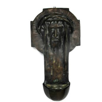 Bronze Embossed Holy Water Font Jesus Christ Head of Thorns Wall Hanging HTF