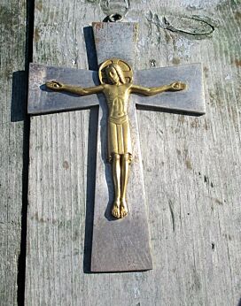 Small art deco brass Hanging Crucifix Jesus Christ Priest F. Jacques Bruxelles
