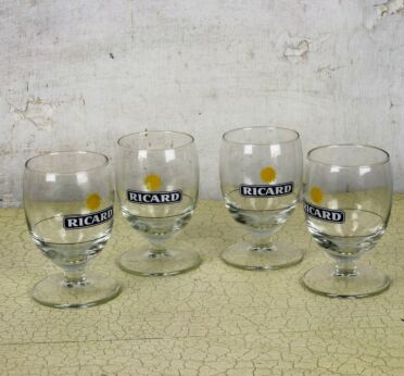 4 French Ricard Glasses in box Pastis Apero France Authentic