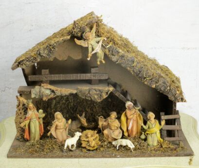 Vintage Nativity Christmas Scene Set Handmade Stable Manger Creche Jesus Italy