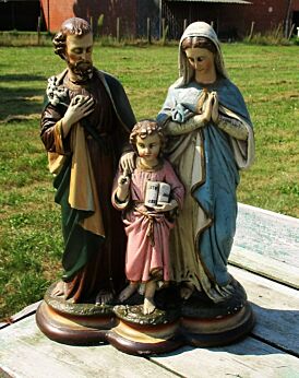Very large Antique Statuette Holy Family Joseph Virgin Mary Infant Child Plaster