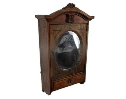 Kitchen Apothecary Bathroom Cabinet Oval Beveled Glass Mirror Inlay Hand Carved