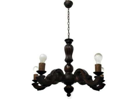 Hand Carved Wooden Chandelier Ornate 5 arm Lights Country Farmhouse Barn