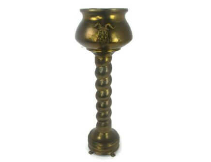 Gorgeous Brass Standing Planter Fern Stand Twisted Stem Goat Handles