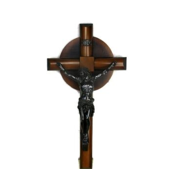 XL Hanging Crucifix Art Deco Jugendstil Wood Spelter Corpus Christi hand Made
