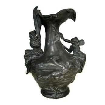 Art Nouveau Jar Pitcher Spelter Art Work Signed Marcel Debut Elves Mythology HTF