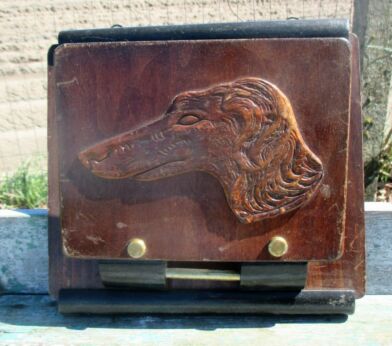 Vintage Carved Wood Magazine Letter Wall Rack Greyhound Dog