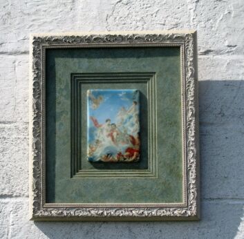 Gorgeous Limoges Framed Tile Angels in the Sky Wooden Frame Marked Lovely
