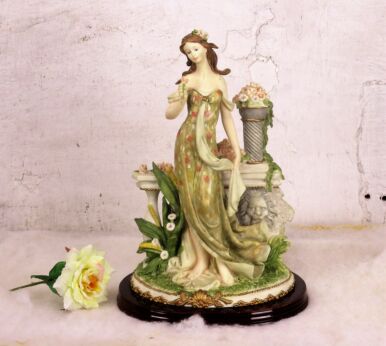 Vintage Statue Figurine Young Flower Girl Resin Flowers Elf Lion Head