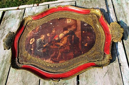 ON HOLD Italian Mid Century Hollywood Regency Florentine Serving Tray Painting design